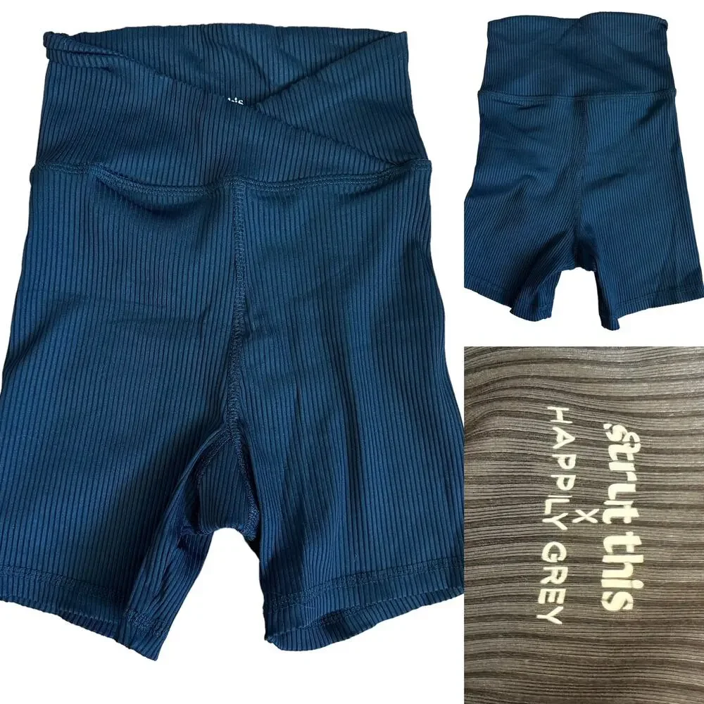 STRUT-THIS Black Bike Short XS Rib V Cut Compression Slimming Amelia Revolve NEW - Picture 4 of 10